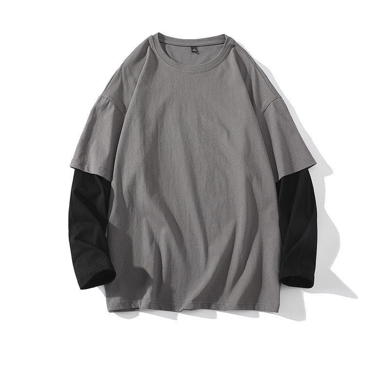 Oversized Loose Sweater Color Matching Casual Round Neck Long-sleeve T-shirt