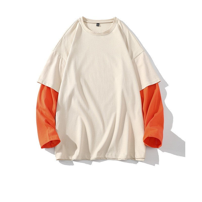 Oversized Loose Sweater Color Matching Casual Round Neck Long-sleeve T-shirt