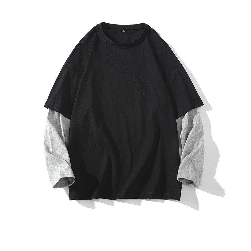 Oversized Loose Sweater Color Matching Casual Round Neck Long-sleeve T-shirt
