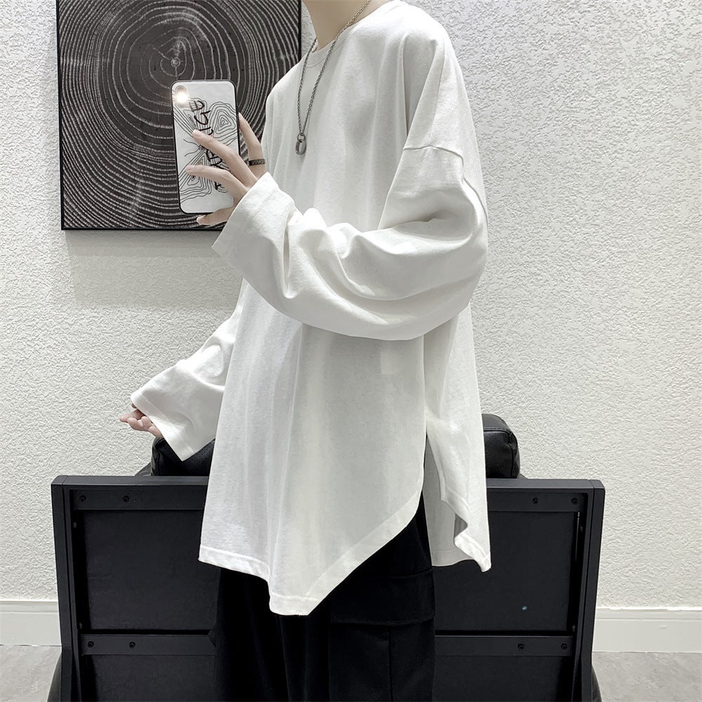 Simple casual trend men's fashion slit long sleeve t-shirt