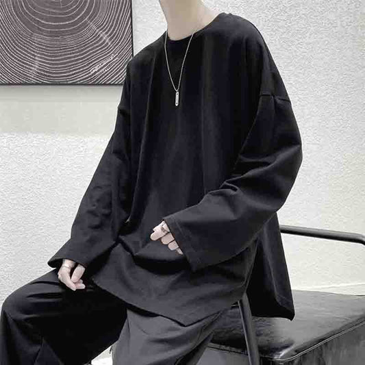 Simple casual trend men's fashion slit long sleeve t-shirt