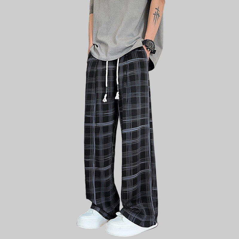 Plaid Ice Silk Men's Summer Thin Cool Casual Trousers
