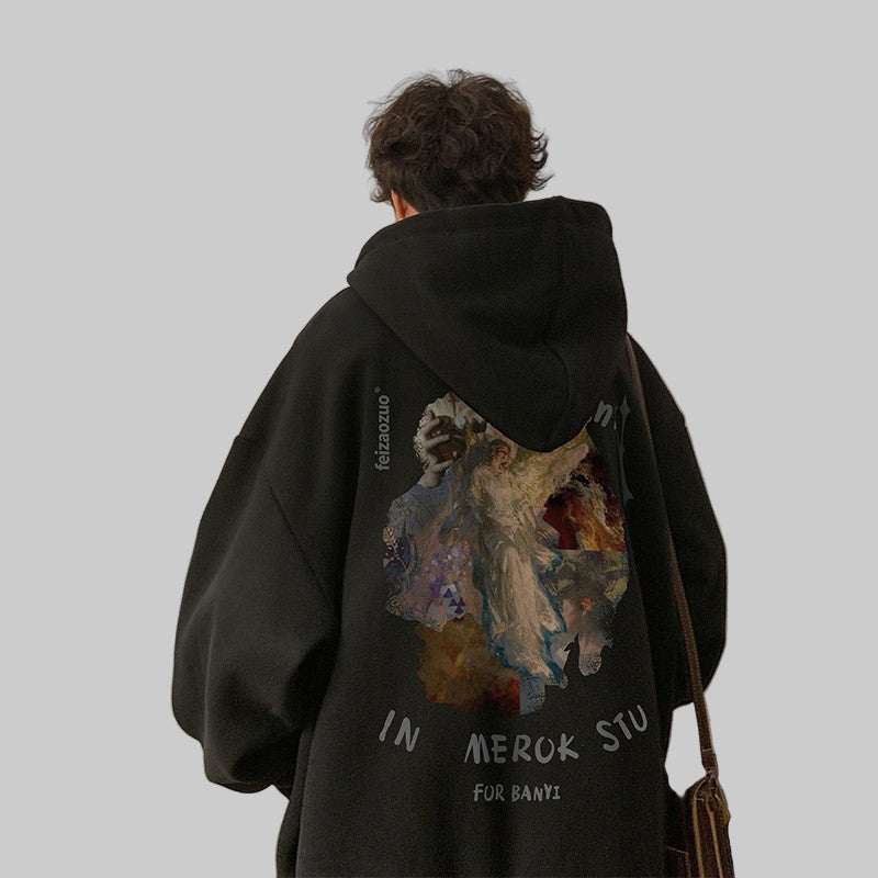 Vintage Oil Painting Hooded Sweater Man