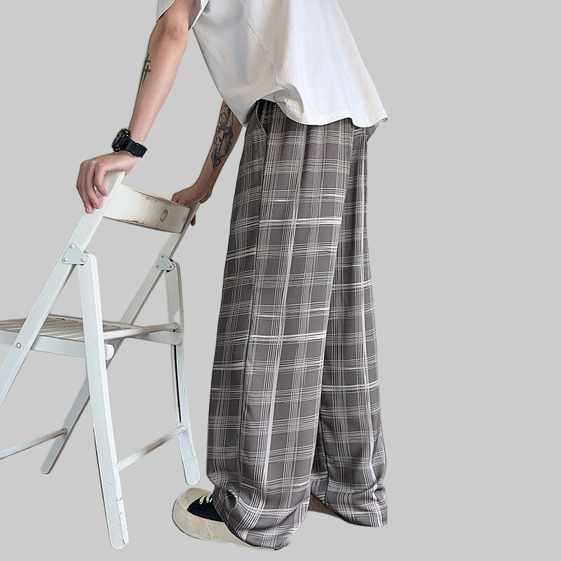 Plaid Ice Silk Men's Summer Thin Cool Casual Trousers