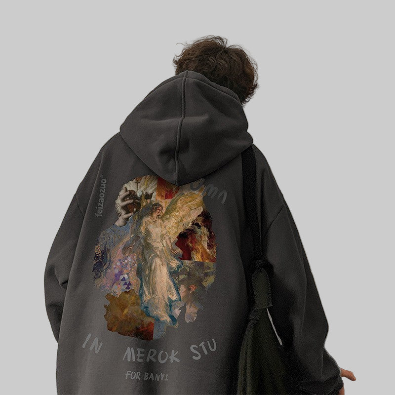 Vintage Oil Painting Hooded Sweater Man