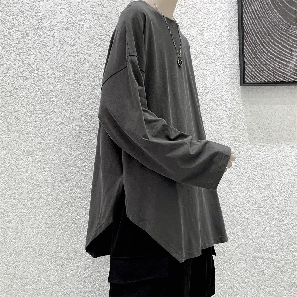 Simple casual trend men's fashion slit long sleeve t-shirt