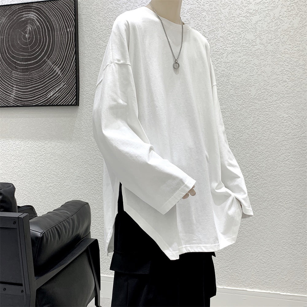 Simple casual trend men's fashion slit long sleeve t-shirt
