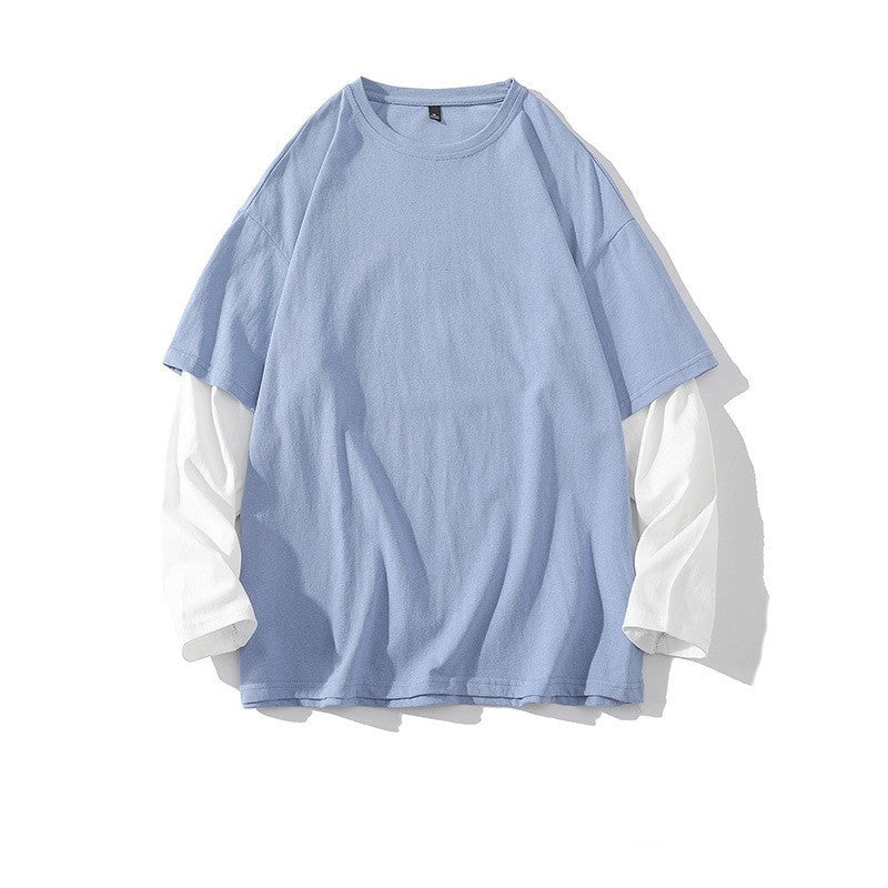 Oversized Loose Sweater Color Matching Casual Round Neck Long-sleeve T-shirt