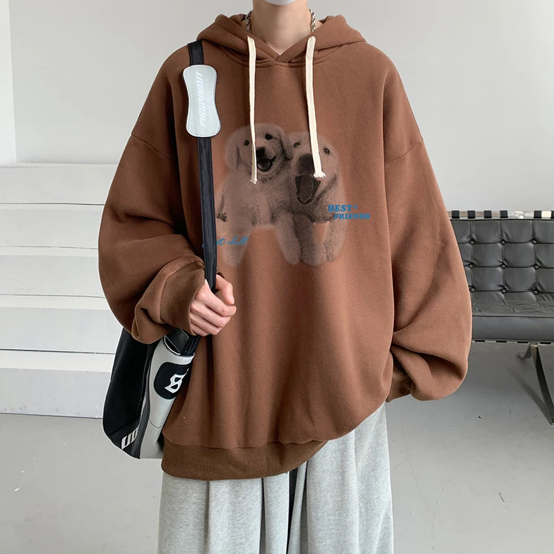 Funny Men's Oversized Hoodie Off White 7XL Hoodies with Hat Oversize for Men Dog Print Man Casual Wear Hoody Male Sweatshirt