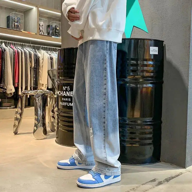 Harajuku Smile Print Baggy Pants Men Streetwear Wide Leg Oversize Jeans Vintage Y2k Straight Long Trousers Male 2025 Fashion