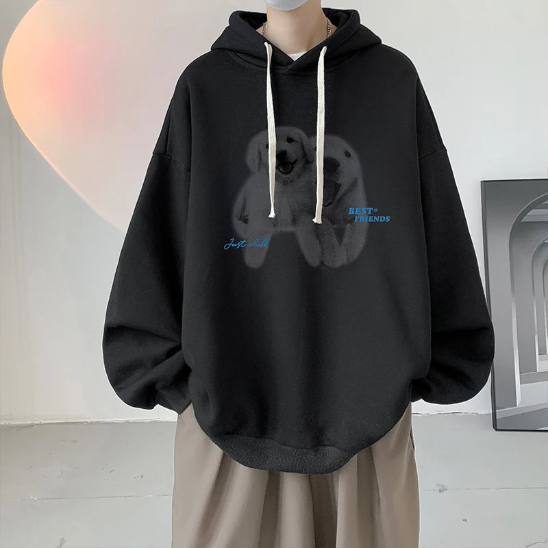Funny Men's Oversized Hoodie Off White 7XL Hoodies with Hat Oversize for Men Dog Print Man Casual Wear Hoody Male Sweatshirt