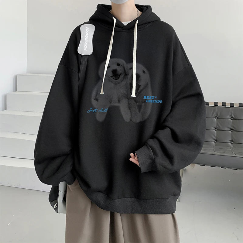 Funny Men's Oversized Hoodie Off White 7XL Hoodies with Hat Oversize for Men Dog Print Man Casual Wear Hoody Male Sweatshirt