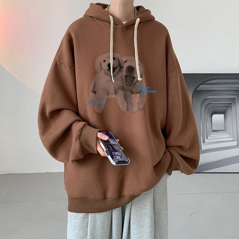 Funny Men's Oversized Hoodie Off White 7XL Hoodies with Hat Oversize for Men Dog Print Man Casual Wear Hoody Male Sweatshirt
