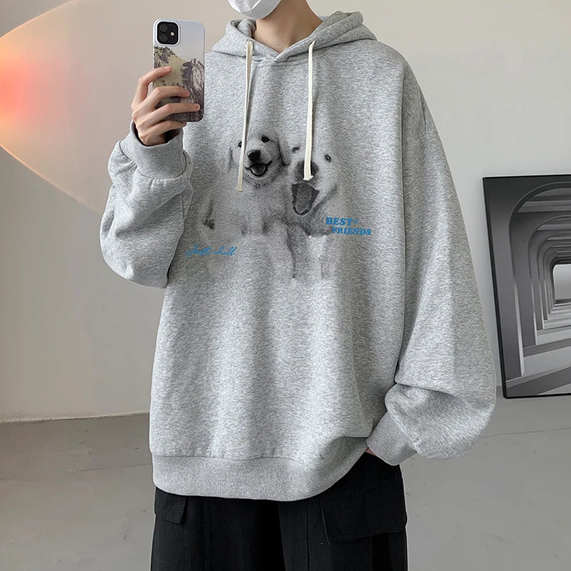 Funny Men's Oversized Hoodie Off White 7XL Hoodies with Hat Oversize for Men Dog Print Man Casual Wear Hoody Male Sweatshirt