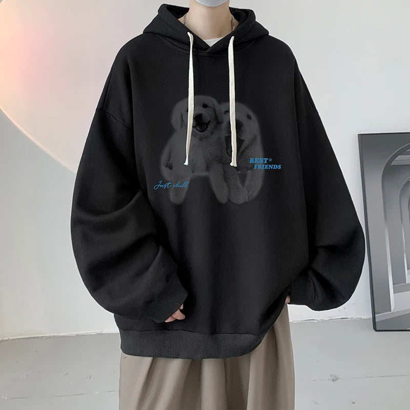 Funny Men's Oversized Hoodie Off White 7XL Hoodies with Hat Oversize for Men Dog Print Man Casual Wear Hoody Male Sweatshirt