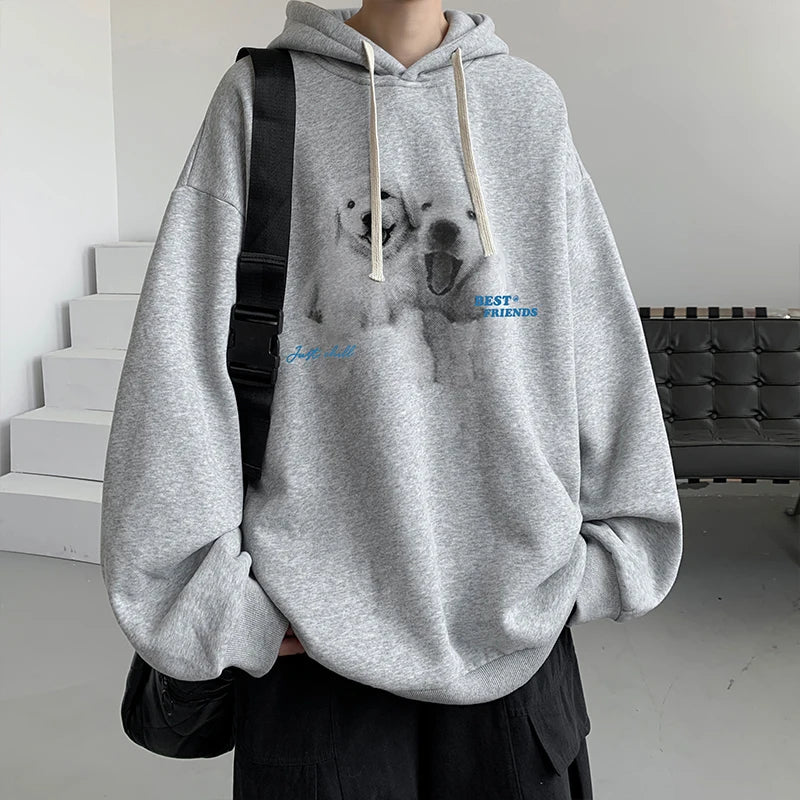 Funny Men's Oversized Hoodie Off White 7XL Hoodies with Hat Oversize for Men Dog Print Man Casual Wear Hoody Male Sweatshirt