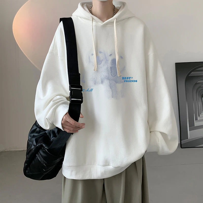 Funny Men's Oversized Hoodie Off White 7XL Hoodies with Hat Oversize for Men Dog Print Man Casual Wear Hoody Male Sweatshirt