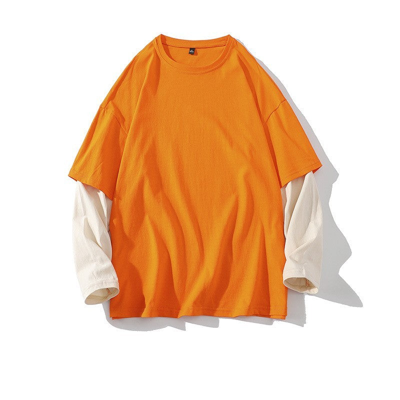 Oversized Loose Sweater Color Matching Casual Round Neck Long-sleeve T-shirt