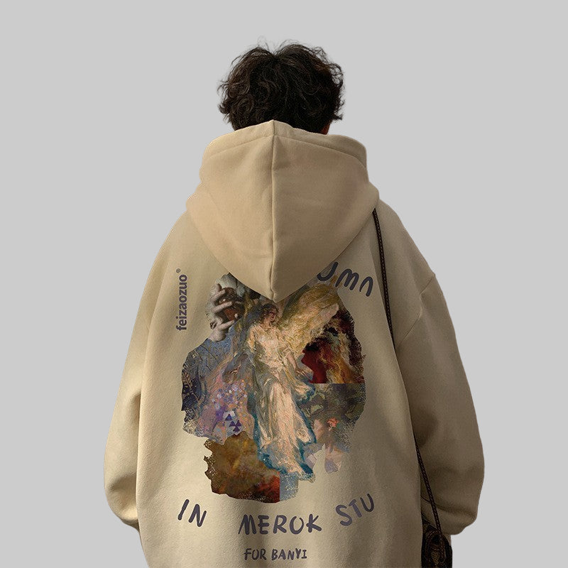 Vintage Oil Painting Hooded Sweater Man