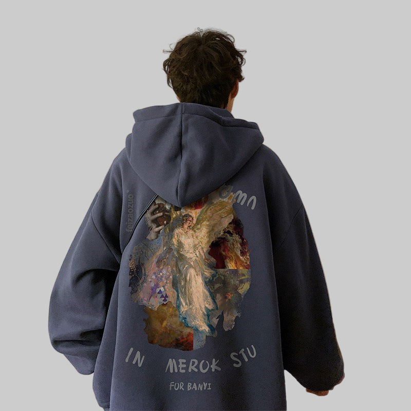Vintage Oil Painting Hooded Sweater Man